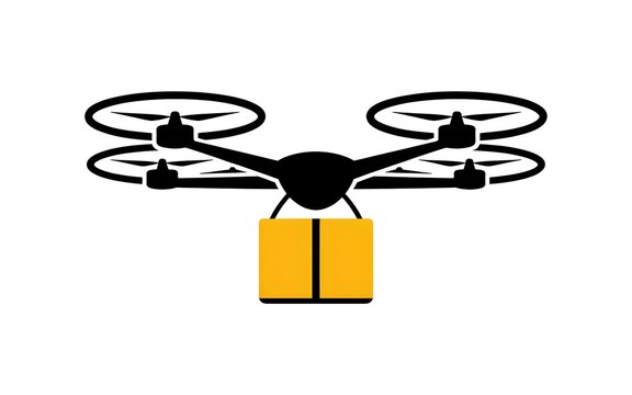 Drone delivery service carrying cardboard box parcel vector illustration