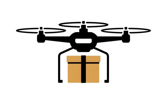 Drone delivery service carrying cardboard box parcel vector illustration