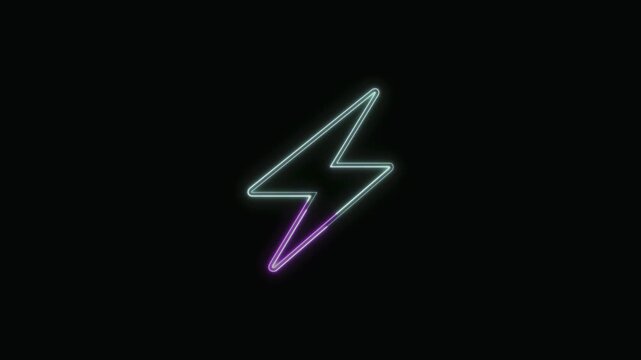  Thunder Icon Neon Seamless Loop 4K with Black Background Animated Promotional Typography for Video Editing