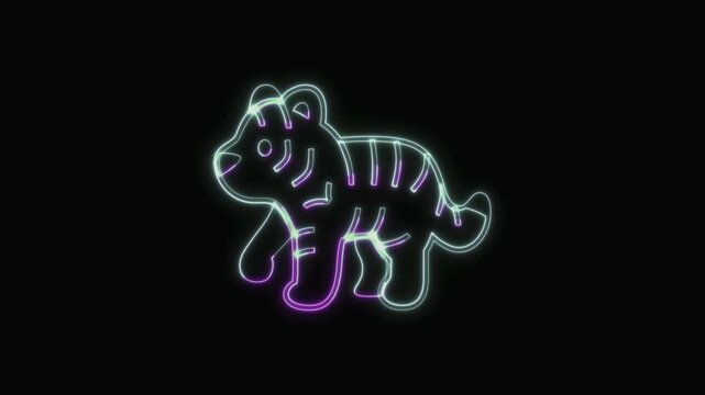  Tiger Icon Neon Seamless Loop 4K with Black Background Animated Promotional Typography for Video Editing