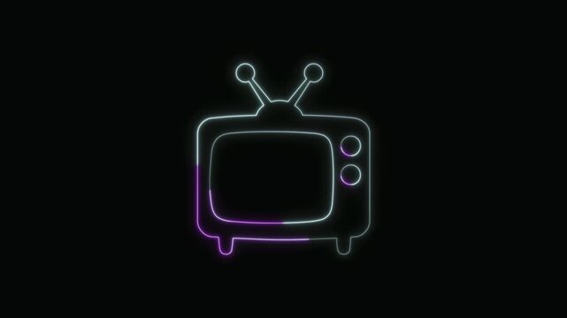  TV Icon Neon Seamless Loop 4K with Black Background Animated Promotional Typography for Video Editing