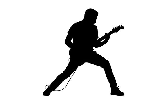 Rock guitarist playing electric guitar vector silhouette illustration