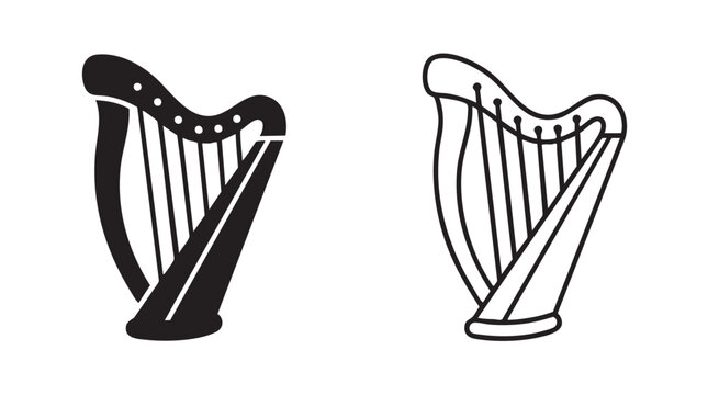 harp pictogram dual style icon illustration. musical instrument design for music