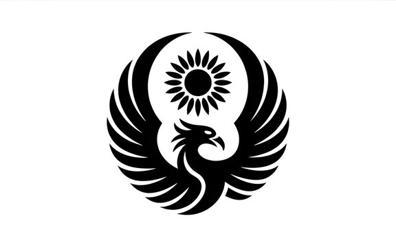 Phoenix bird logo with flower element vector silhouette icon