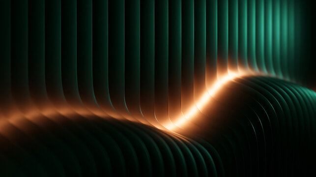 Abstract Futuristic Green Wave Texture with Glowing Orange Light