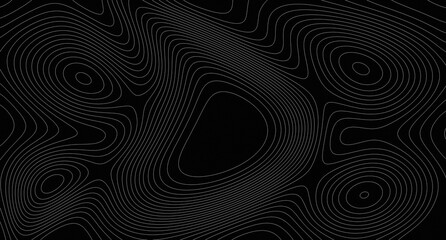 Abstract Topographic Map Line Pattern, White Topography Contour Lines on Dark Black Background Vector Illustration © wiwin