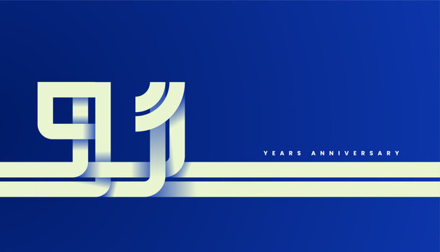 Modern Bold Line Folded Number 91th, 91th Happy Anniversary with Simplicity, Geometric and Minimalist.