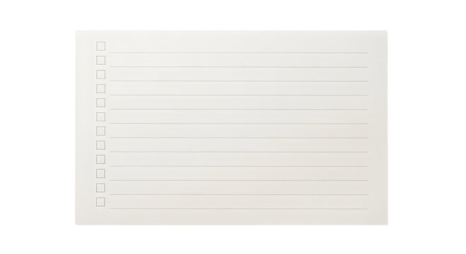 Blank white checklist or to-do list paper template isolated on black background