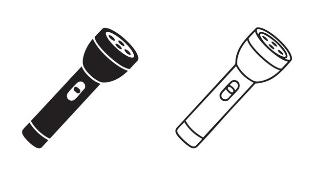 flashlights icon set, two views of a portable light source featuring flashlight, torch