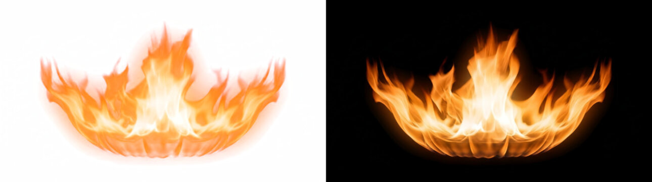 Broad Ceremonial Torch Flame with Steady Burning Core Fire Overlay Isolated on Transparent Background