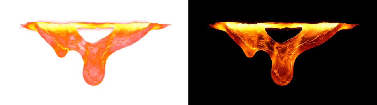 Dual Stream Molten Magma Drip Hanging From Fissure Fire Overlay PNG