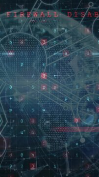 Animation of text, digital data processing and globe over dark background
