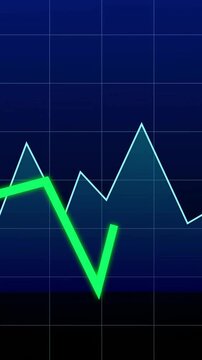 Financial graph animation showing fluctuating stock prices with peak at 100