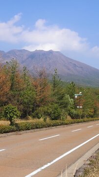 Sakurajima Volcano Island landscape, Japan, Kagoshima prefecture, Kyushu island region, island volcano and bay, Yunohira Observation Deck, ferry trip from Kagoshima, Kirishima-Kinkowan National Park 