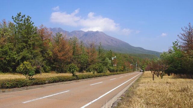 Sakurajima Volcano Island landscape, Japan, Kagoshima prefecture, Kyushu island region, island volcano and bay, Yunohira Observation Deck, ferry trip from Kagoshima, Kirishima-Kinkowan National Park 