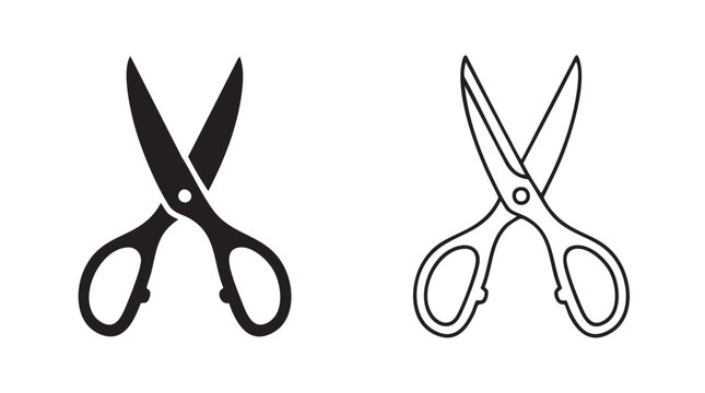 scissors pictogram set with dual style outlines. simple icon design for cutting, crafting