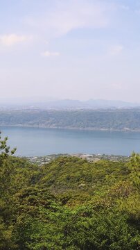 Sakurajima Volcano Island landscape, Japan, Kagoshima prefecture, Kyushu island region, island volcano and bay, Yunohira Observation Deck, ferry trip from Kagoshima, Kirishima-Kinkowan National Park 
