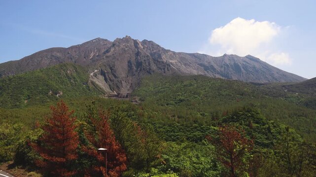Sakurajima Volcano Island landscape, Japan, Kagoshima prefecture, Kyushu island region, island volcano and bay, Yunohira Observation Deck, ferry trip from Kagoshima, Kirishima-Kinkowan National Park 