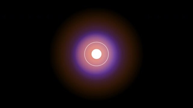 Optical prism lens flare pulsing with purple halos on dark background for film production
