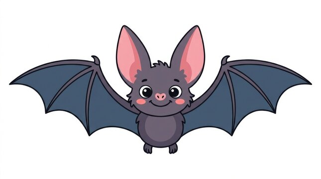 Cute cartoon bat with pink ears and dark wings