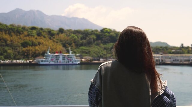Sakurajima Volcano Island landscape, Japan, Kagoshima prefecture, Kyushu island region, island volcano and bay, Yunohira Observation Deck, ferry trip from Kagoshima, Kirishima-Kinkowan National Park 