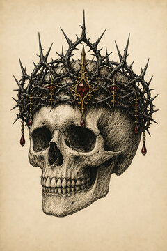 Human Skull and Crossbones Isolated on Black Background as a Scary Pirate Danger Symbol Illustration