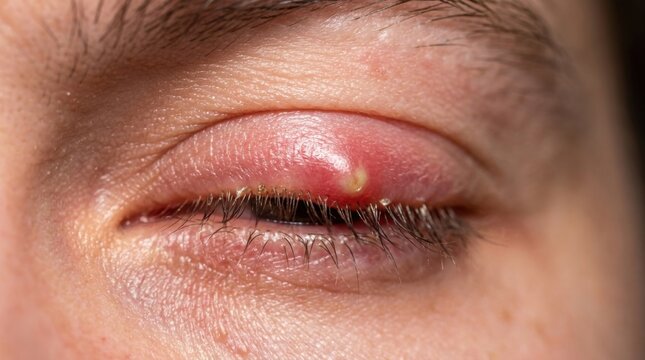 Close up of an inflamed eyelid with visible swelling