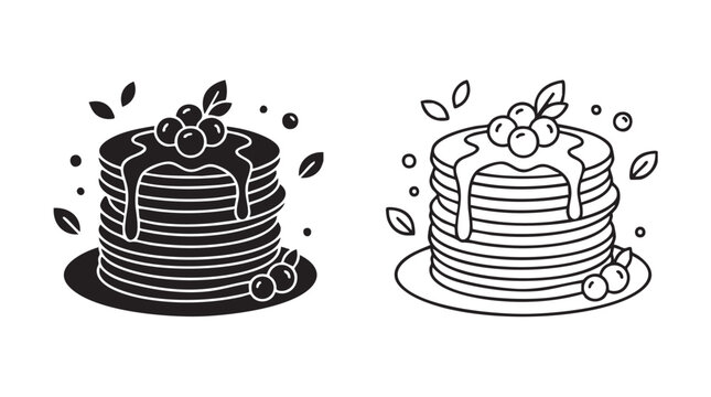 pancake stack vector icon silhouette with outline art, a breakfast concept design silhouette with outline art vector icon