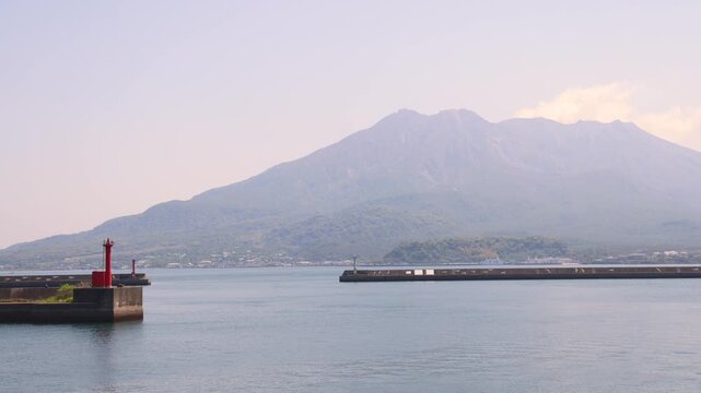 Sakurajima Volcano Island landscape, Japan, Kagoshima prefecture, Kyushu island region, island volcano and bay, Yunohira Observation Deck, ferry trip from Kagoshima, Kirishima-Kinkowan National Park 