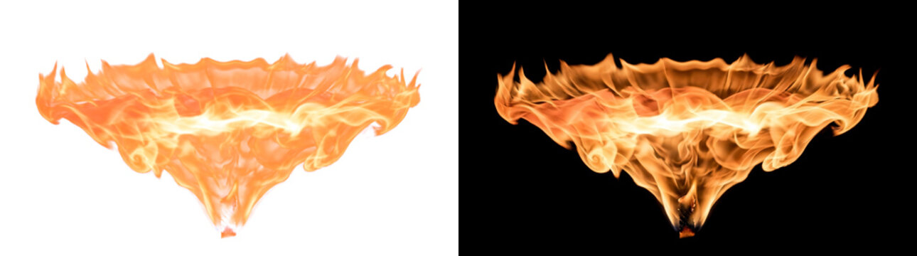 Wide fan shaped candle flame with flat crown burning effect cutout with real transparency