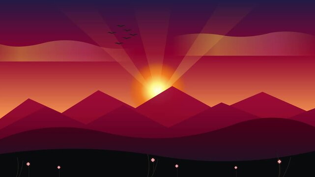 Minimalist Sunrise Landscape Animation Over Mountains
