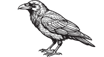 Naklejka premium Detailed hand drawn ink sketch of a raven standing with illustration wildlife monochrome silhouette feathers