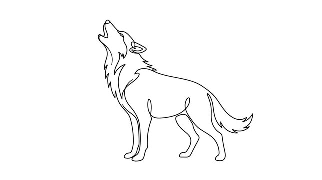 Continuous Line Drawing of a Howling Wolf