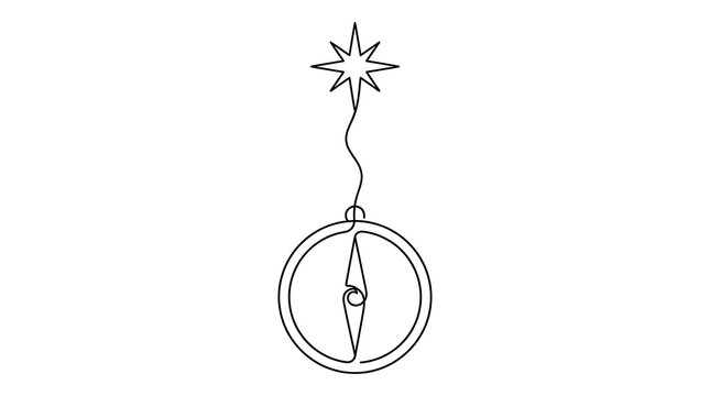 Continuous One Line Drawing of Compass and North Star Concept