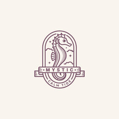Mystic Seahorse Vintage Line Art Emblem Logo Design. © Logo