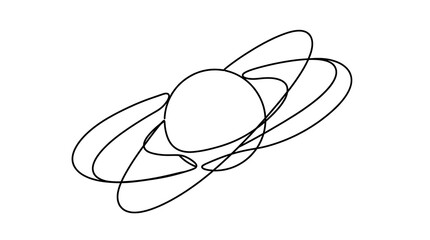 Minimalist Continuous Line Drawing of Saturn Planet with Rings © Akhsan
