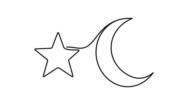 Minimalist Continuous Line Drawing of Moon and Star Celestial Icon