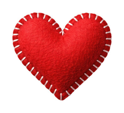 PNG Red felt heart with white stitching detail.