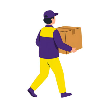Delivery courier worker carrying a large cardboard parcel box vector illustration