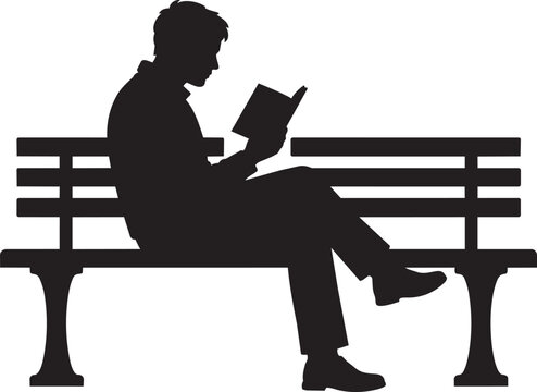 Silhouette of man sitting on park bench reading book