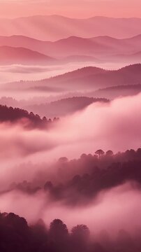 Misty Pink Mountain Sunrise Generative AI