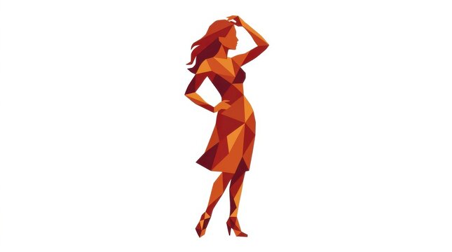 Low polygon red female dancer silhouette
