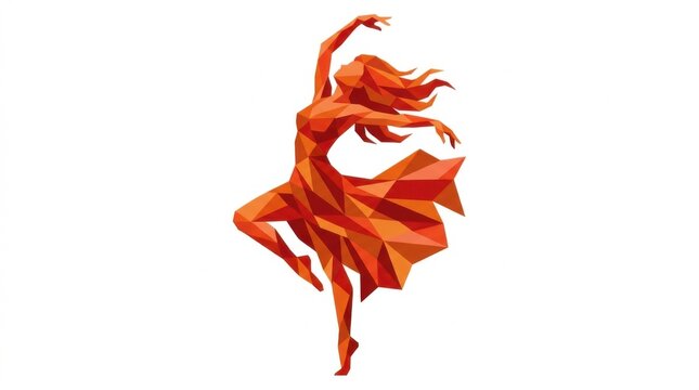 Dynamic low polygon red female dancer