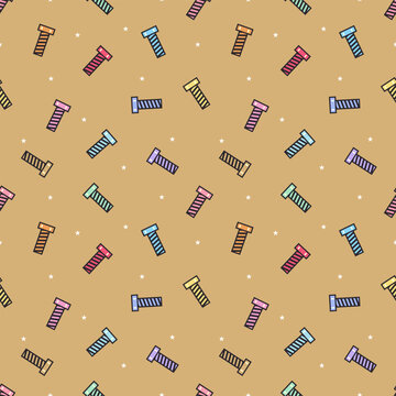 Colorful Bolt and Screw Seamless Pattern on Tan Beige Background