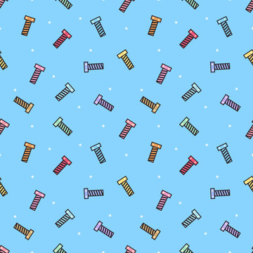 Colorful Bolt and Screw Seamless Pattern on Sky Blue Background