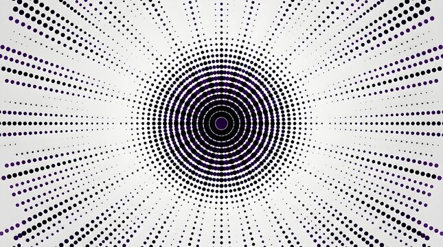 Halftone dot abstract circular background pattern with radiating rays and center focus