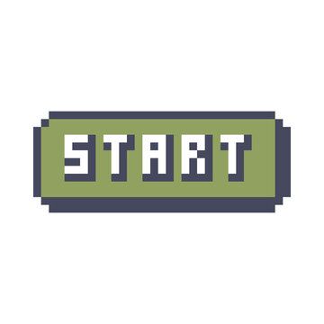 Green Pixel Art Start Button Icon for Retro Video Games