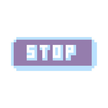 Pixel Art Stop Button Icon in Retro 8 Bit Style Isolated on White Background