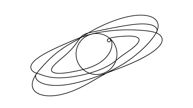 Minimalist One Line Drawing of Saturn Planet with Rings