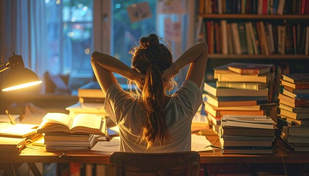 Tired Student Taking a Break During Late Night Study